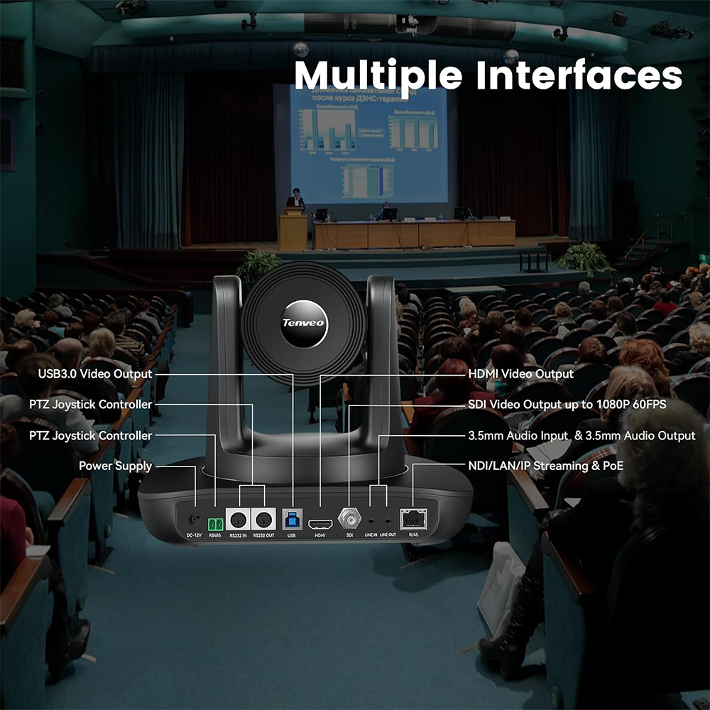 Tenveo TEVO-UHD612A-4K PTZ Video Conference Camera, 4K 30fps, 8.29MP, up to 30x Optical Zoom, 1/2.8" CMOS Sensor, 8x Digital Zoom, Auto / Manual Focus, Smart AI Auto Tracking, 3G-SDI, HDMI, USB Input / Output and PoE Support | JG Superstore