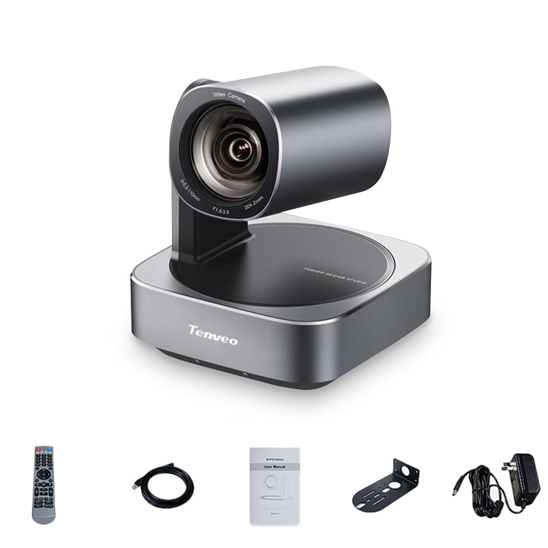 Tenveo VL10N / VL20N FHD 1080P USB Type-C / HDMI Premium PTZ Video Conference Camera with 10x / 20x Optical Zoom, IR Remote Control, USB Cable, DC 12V Power Supply, Wall Mount & Mounting Screws, Plug & Play for Meetings and Livestreaming