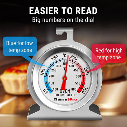 ThermoPro AOT-200 Portable Stainless Steel Oven Thermometer with Built-In Hanging Hook & Stand
