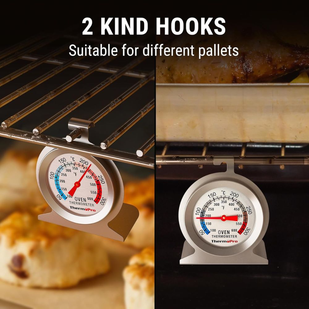 ThermoPro AOT-200 Portable Stainless Steel Oven Thermometer with Built-In Hanging Hook & Stand