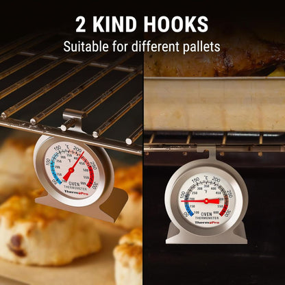 ThermoPro AOT-200 Portable Stainless Steel Oven Thermometer with Built-In Hanging Hook & Stand