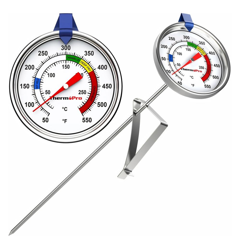ThermoPro APT520C Deep Fry & Candy Thermometer with 9-inch Long Stainless Steel Probe & Pot Clip