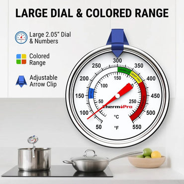 ThermoPro APT520C Deep Fry & Candy Thermometer with 9-inch Long Stainless Steel Probe & Pot Clip