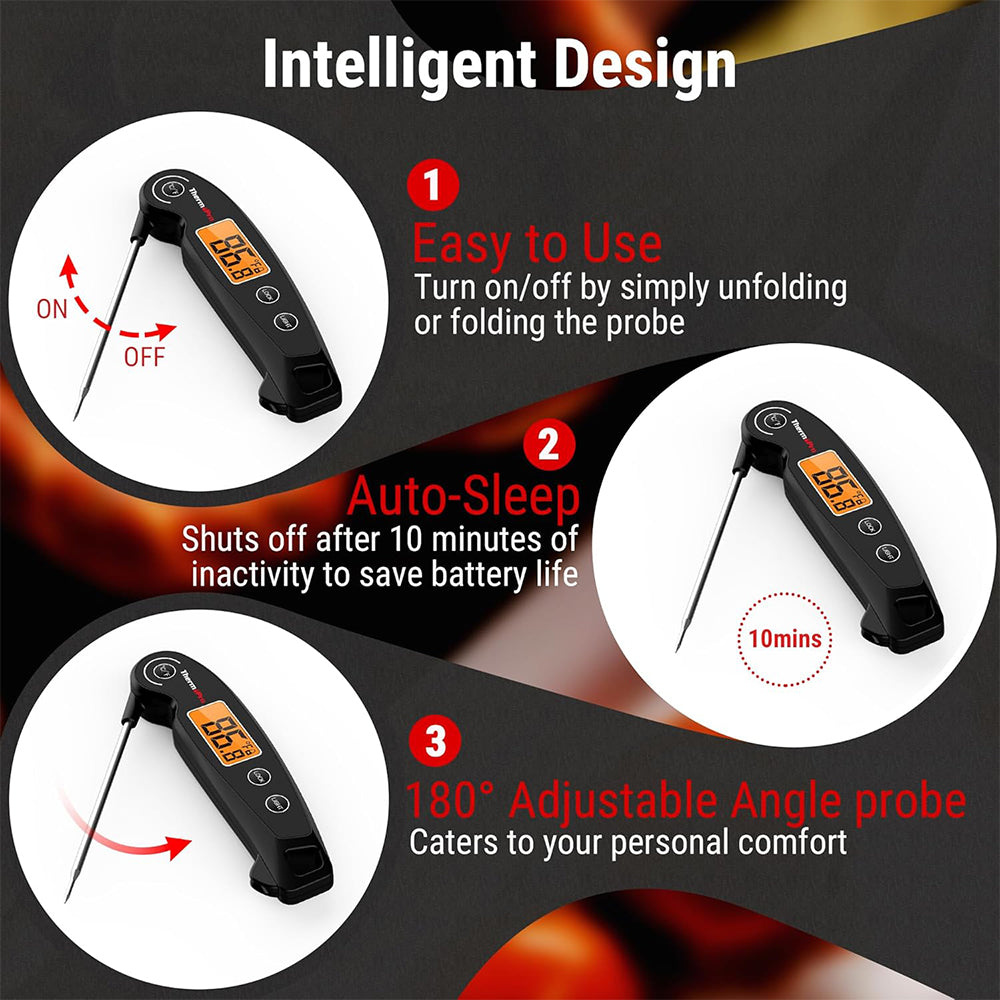 ThermoPro Instant Read Meat Thermometer Waterproof Digital Digital Backlit with Backlight, Calibration, Foldable Probe & Fast Up to 2-3s Read Time for Kitchen, Outdoor Grilling and BBQ | TP605 | TP603
