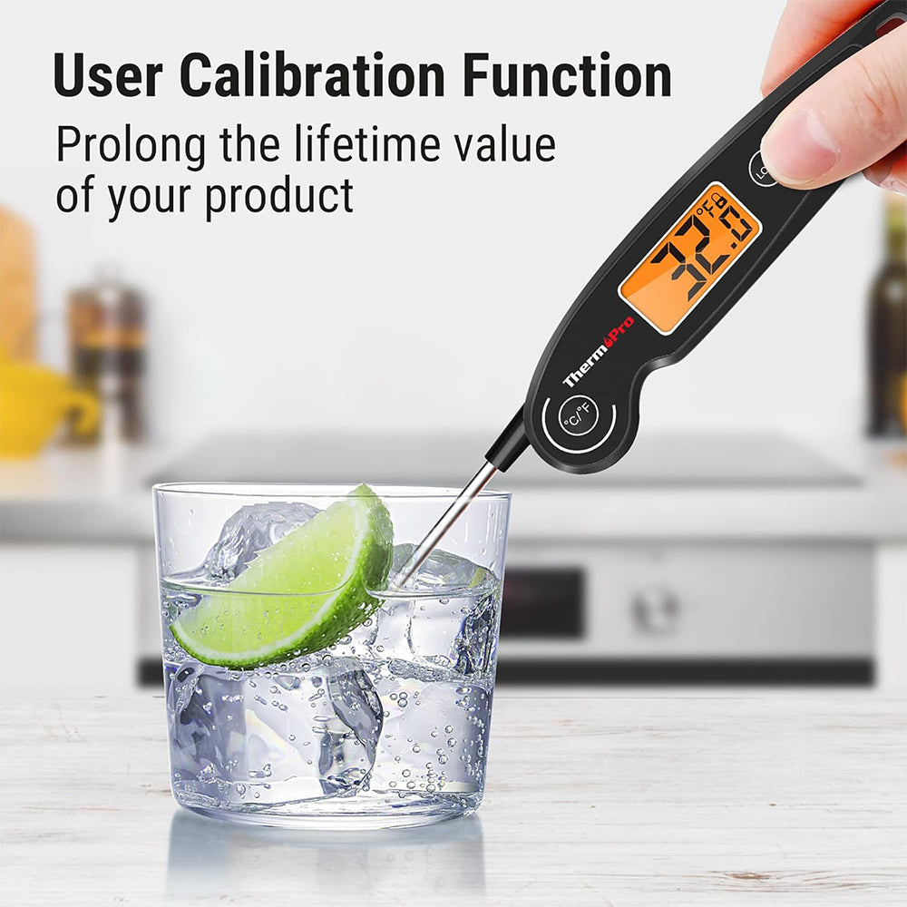 ThermoPro Instant Read Meat Thermometer Waterproof Digital Digital Backlit with Backlight, Calibration, Foldable Probe & Fast Up to 2-3s Read Time for Kitchen, Outdoor Grilling and BBQ | TP605 | TP603