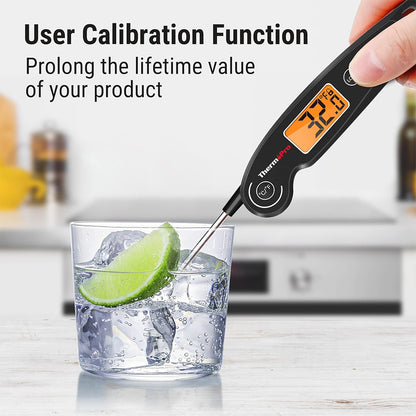 ThermoPro Instant Read Meat Thermometer Waterproof Digital Digital Backlit with Backlight, Calibration, Foldable Probe & Fast Up to 2-3s Read Time for Kitchen, Outdoor Grilling and BBQ | TP605 | TP603