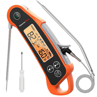 [CLEARANCE] ThermoPro TP710 Instant Read Waterproof Dual Probe Digital Meat Thermometer for Oven, Fryer, Grill, Sous Vide, BBQ, Smoker, Rotisserie, Smart Kitchen Cooking with Folding and Wired Probe, Temperature Lock & Calibration
