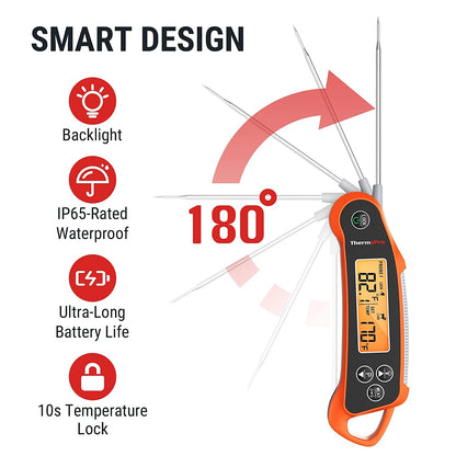 [CLEARANCE] ThermoPro TP710 Instant Read Waterproof Dual Probe Digital Meat Thermometer for Oven, Fryer, Grill, Sous Vide, BBQ, Smoker, Rotisserie, Smart Kitchen Cooking with Folding and Wired Probe, Temperature Lock & Calibration