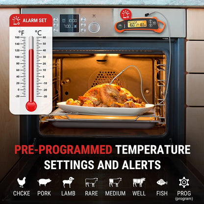 [CLEARANCE] ThermoPro TP710 Instant Read Waterproof Dual Probe Digital Meat Thermometer for Oven, Fryer, Grill, Sous Vide, BBQ, Smoker, Rotisserie, Smart Kitchen Cooking with Folding and Wired Probe, Temperature Lock & Calibration