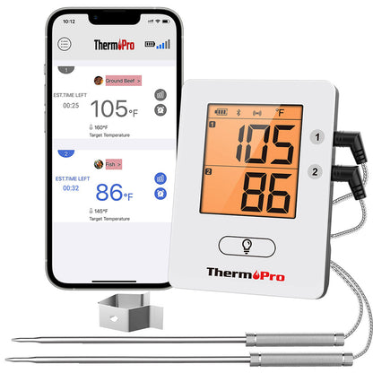 ThermoPro Wireless Bluetooth Meat Thermometer with 650FT Range, 4 Color-Coded Probes, Smart App with Timers, Alarms, Cook Time Estimator & Temperature Graph for Grilling, Smoking, Roasting and Oven Cooking |  TP25 | TP910