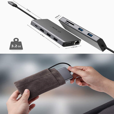 [CLEARANCE] TOTU 11-in-1 Multi-Port USB Type C Hub Docking Station with 5Gbps Transmission Speed, RJ45 Ethernet Port, 4K UHD HDMI, PD 85W, 1080p VGA, USB-A 3.0, USB-A 2.0, Micro SD/TF Memory Card Reader, AUX Port for PC, Laptop, Windows, macOS, Linux