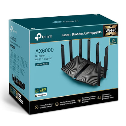 TP-Link Archer AX80 Lightning Fast AX6000 8-Stream Dual Band MU-MIMO Wi-Fi 6 Router with 2.5G Multi-Gigabit Port, 4804Mbps at 5GHz, 1148Mbps at 2.4GHz, 2GHz Quad-Core CPU, OFDMA, Beamforming, VPN Clients & Server Supported, OneMesh