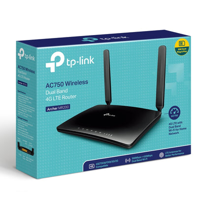 TP-Link Archer MR200 AC750 Wireless Dual Band 4G LTE Network Router SIM High-Speed 433 Mbps 5GHz / 300 Mbps 2.4GHz with OneMesh Support, Up to 64-Device Simultaneous Connection, LAN/WAN Ports WIFI TP LINK TPLINK