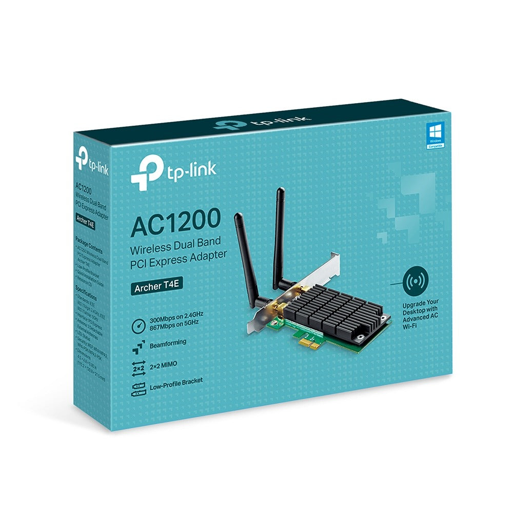 TP-Link Archer T4E AC1200 Wireless Dual Band PCIe Adapter with 867Mbps at 5GHz, 300Mbps at 2.4GHz Wi-Fi, Dual External Antenna, Beamforming, Low-Profile Bracket, Heat Sink Technology for Windows 10/8.1/8/7/XP (32/64bit)