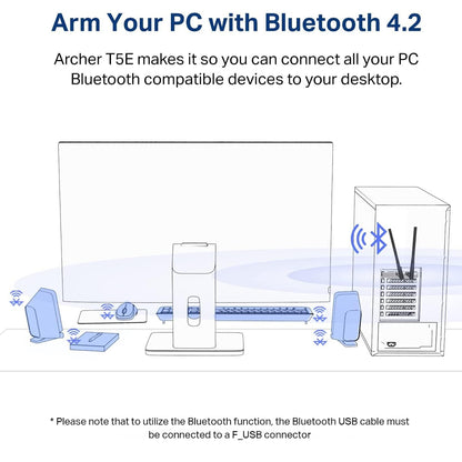 [CLEARANCE] TP-Link Archer T5E AC1200 Dual Band Wireless Bluetooth 4.2 PCIe Adapter with 867Mbps at 5GHz, 300Mbps at 2.4GHz, High Gain External Antennas, Standard & Low-Profile Bracket, WPA/WPA2 Encryption for Windows 11/10/8.1/8/7