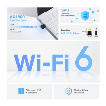 TP-Link Archer TX20U Nano AX1800 WIFI 6 Wireless USB Adapter Dongle with Dual Band 5GHz / 2.4GHz Max 1201 Mbps Speeds, WPA3 Security Protocol, OFDMA MU-MIMO Support for Internet and Networking