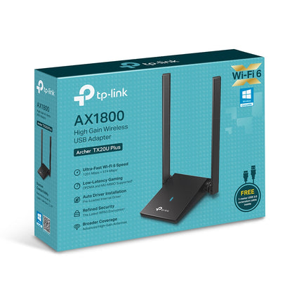 TP-Link Archer TX20U Plus AX1800 High Gain Dual Band Wi-Fi 6 USB 3.0 Adapter with 1201Mbps at 5GHz, 574Mbps at 2.4GHz, MU-MIMO, OFDMA, WPA3 Works with Windows 11/10
