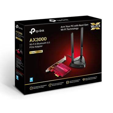 TP-Link Archer TX3000E AX3000 Wi-Fi 6 Bluetooth 5.0 PCIe Adapter with 2402Mbps at 5GHz, 574Mbps at 2.4GHz, MU-MIMO, OFDMA, 1024 QAM, WPA3, High Gain External Antennas Low-Profile Bracket for Windows 11/10 (64-bit)