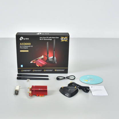TP-Link Archer TX3000E AX3000 Wi-Fi 6 Bluetooth 5.0 PCIe Adapter with 2402Mbps at 5GHz, 574Mbps at 2.4GHz, MU-MIMO, OFDMA, 1024 QAM, WPA3, High Gain External Antennas Low-Profile Bracket for Windows 11/10 (64-bit)