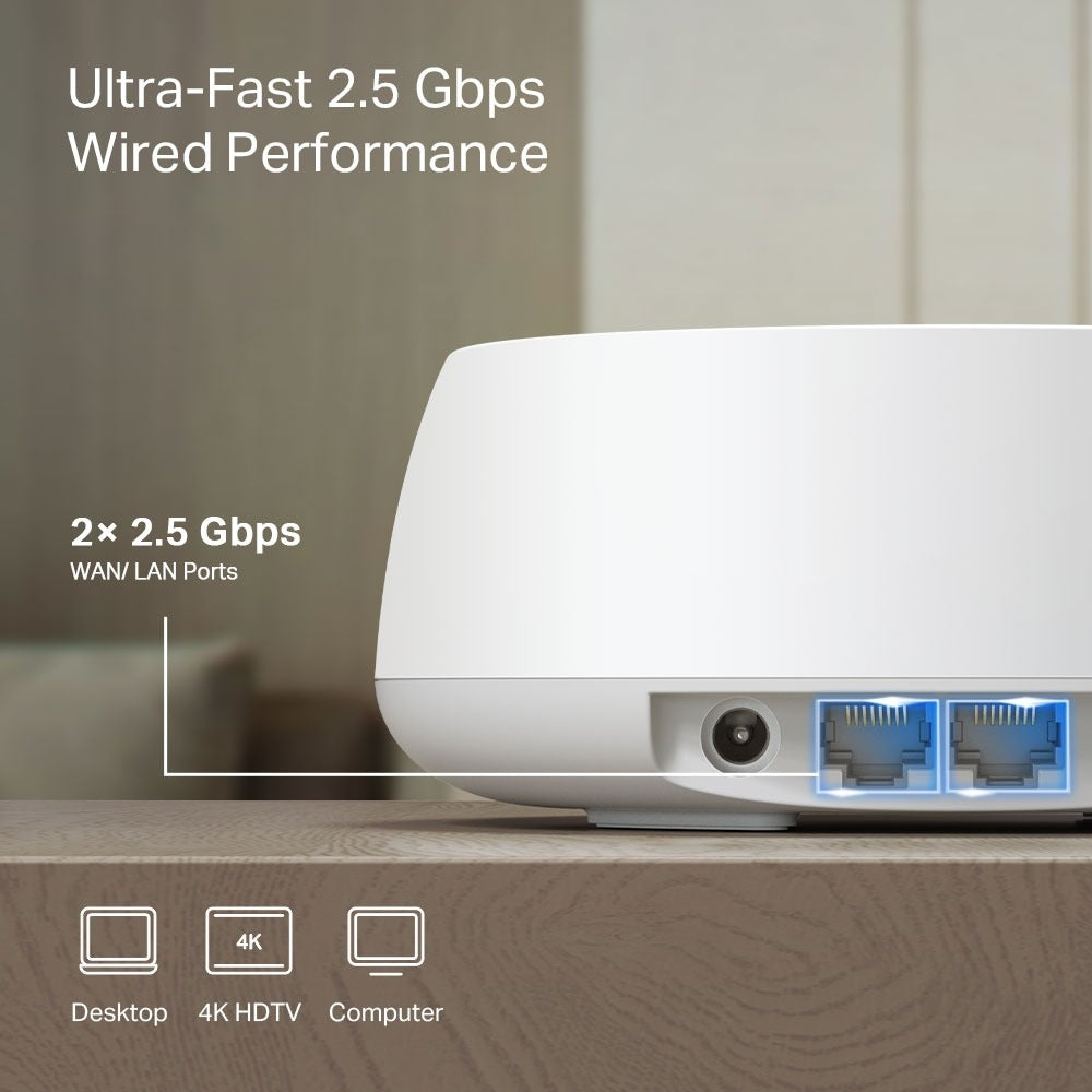 TP-Link Deco BE25 5Gbps (BE5000) WIFI 7 Home Mesh System Dual Band 5GHz / 2.4GHz, 2.5Gbps Wired and Wireless Connection, MLO Function, AI-Driven Roaming and HomeShield App Support for Network and Internet