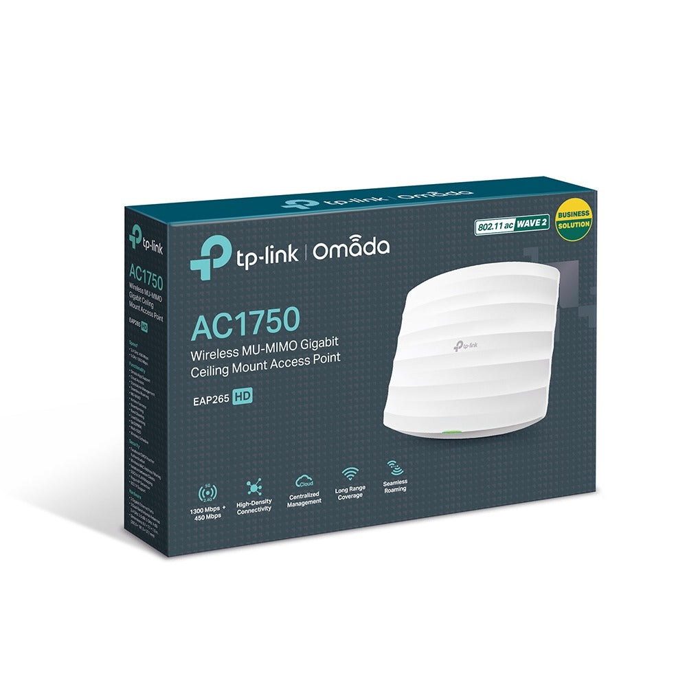 TP-Link EAP265 HD AC1750 Wireless MU-MIMO Gigabit Dual Band Ceiling Mount Access Point Up to 500+ Clients with 1300Mbps at 5GHz, 450Mbps at 2.4GHz, 2x Gigabit RJ45 Port, Passive PoE, Beamforming, Seamless Roaming, Omada SDN