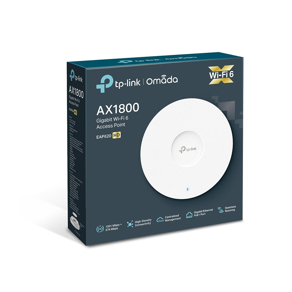 TP-Link EAP620HD AX1800 Dual Band Ceiling Mount Wi-Fi 6 Access Point Up to 1000+ Clients, 1201Mbps at 5GHz, 574Mbps at 2.4GHz, Gigabit RJ45 Port, MU-MIMO, OFDMA, Omada SDN, Beamforming, Seamless Roaming, Passive PoE, Mesh, Band Steering