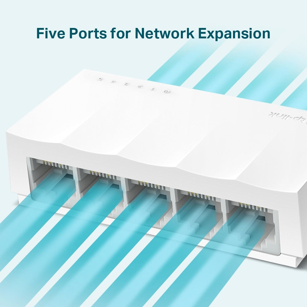 TP-Link LS1005 5-Port 10/100Mbps Desktop Switch with RJ45 Ethernet Ports Supporting Auto-MDI/MDIX, Driver Free, Fanless, MAC Address Learning, Green Ethernet Technology, 802.3X Flow Control