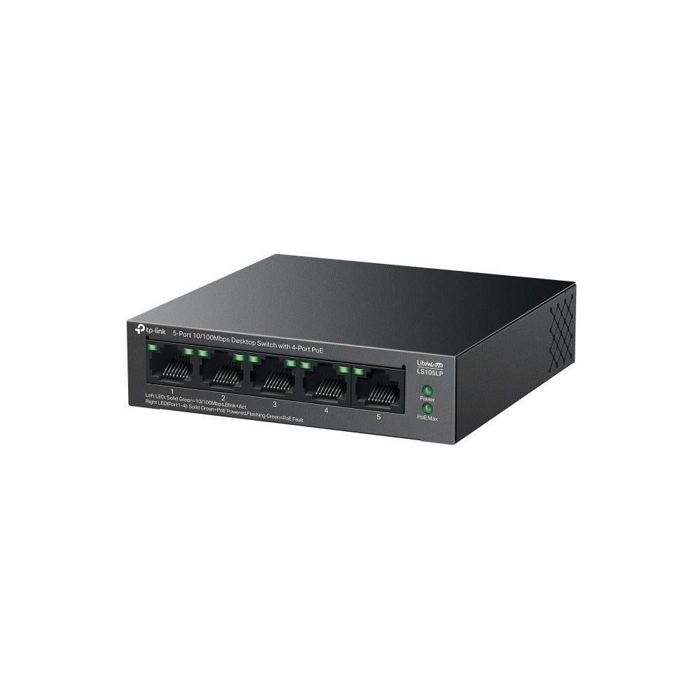 TP-Link LS105LP LiteWave 5-Port 10/100Mbps Desktop Switch with 4-Port PoE+ | 41W Budget, 250m Transmission, Auto-Recovery & Power Magement for  IP Security Cameras, IP Line Phone, Access Points & Network Video Recorder | TP Link TPLink