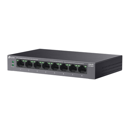 TP-Link LS108GP 8-Port 10/100Mbps Desktop Network Switch with 8-Port PoE+ (Unmaged) with 62W PoE Budget, IP Surveillance & 250m Transmission for IP Security Cameras, Phones, Access Points & Network Video Recorders | TP LINK TPLINK