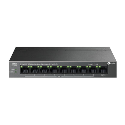 TP-Link LS109P 9-Port 10/100Mbps Desktop Network Switch with 8-Port PoE+ (Unmaged) with 63W PoE Budget, IP Surveillance & 250m Transmission for IP Security Cameras, Phones, Access Points & Network Video Recorders | TP LINK TPLINK