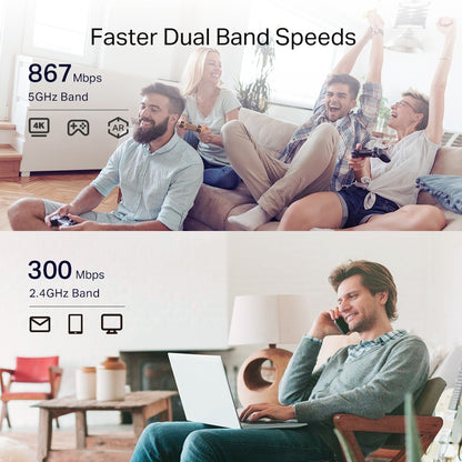 TP-Link RE330 AC1200 Dual Band Mesh Wi-Fi Extender Wall Plugged with 867Mbps at 5GHz, 300Mbps at 2.4GHz, Built-in Access Point Mode, Access Control, Easy Setup Via WPS Button / Tether App / Web GUI, OneMesh, Adaptive Path Selection