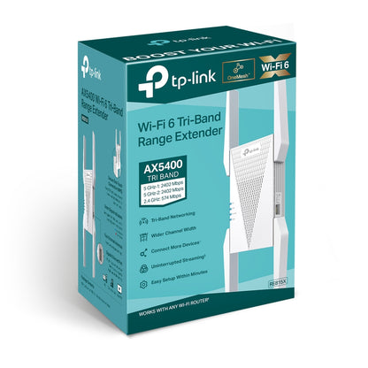 TP-Link RE815X AX5400 Tri-Band Wi-Fi 6 Range Extender with Built-In Access Point Mode 2402Mbps 5GHz / 574Mbps 2.4GHz Wifi Extender, Repeater, & Booster - Smart Network Devices | EasyMesh | TPLINK TP LINK