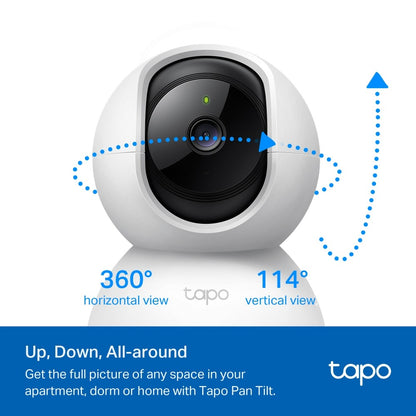 TP-Link Tapo C210 Pan/Tilt Home Security Wi-Fi Camera 2.4 GHz 2K 3MP Full-HD with Night Vision Up to 9m, Motion Detection, 360° Pan & 114° Tilt, Two-Way Audio, f/2.4 Max Aperture, 3.8mm Focal Length, Alexa & Google Assistant Voice Control