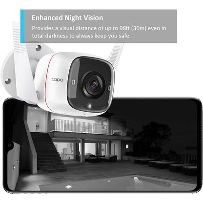 TP-Link Tapo C320WS Full Color Outdoor Security Wi-Fi Camera 3MP 2.4GHz 2K QHD with IP66 Weatherproof, Motion Detection & Notification, Dual Powerful Antennas, Starlight Night Vision, Two-Way Audio, microSD Card Up to 512GB, Voice Control