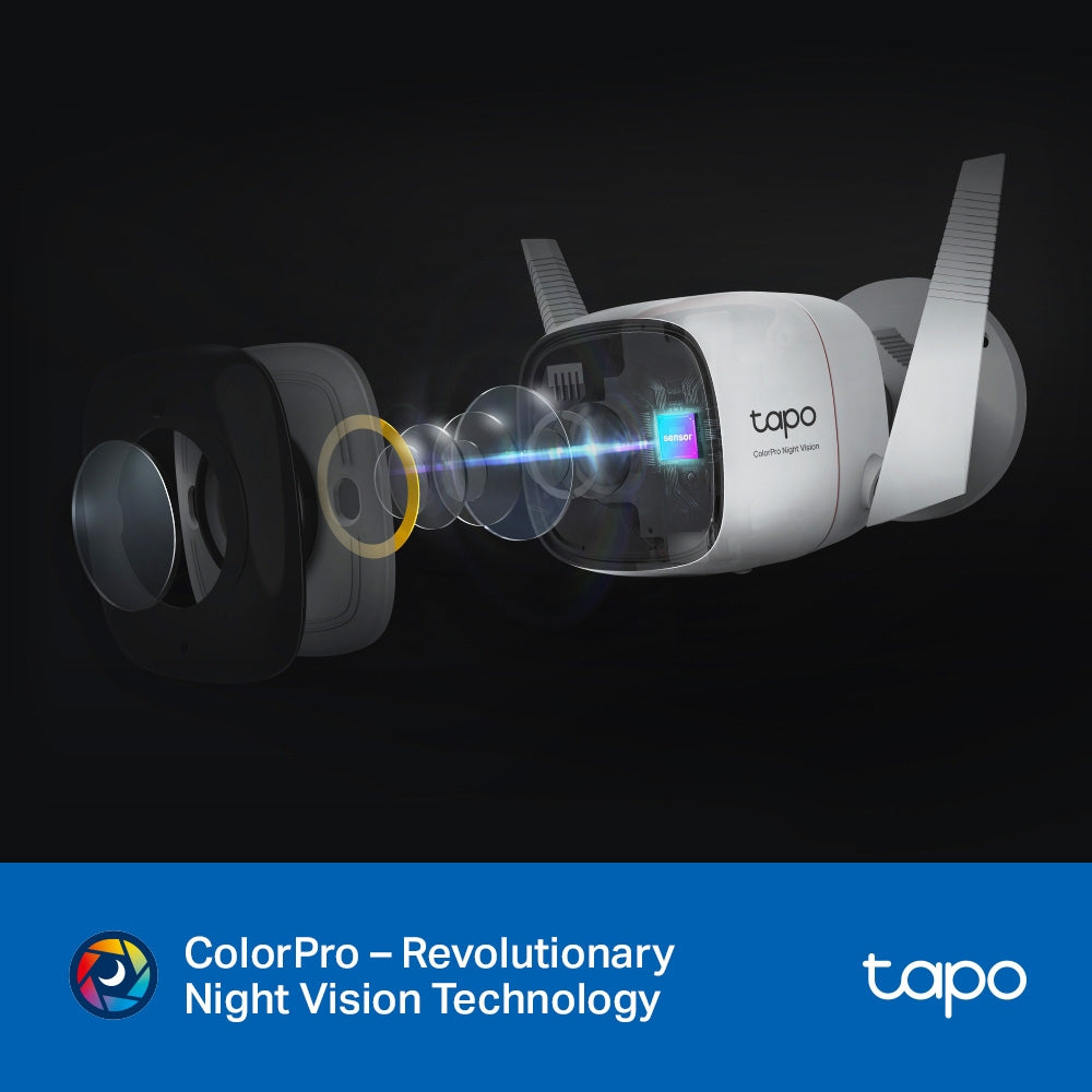 TP-Link Tapo C325WB ColorPro Outdoor Wi-Fi Security Camera 2K 4MP HDR with Colored Night Vision, Subject & Motion Detection, Two-Way Audio, Siren Spotlight Alarm, Smartphone App & Voice Control | CCTV & Surveillance Camera | TP Link TPLink
