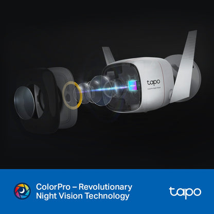 TP-Link Tapo C325WB ColorPro Outdoor Wi-Fi Security Camera 2K 4MP HDR with Colored Night Vision, Subject & Motion Detection, Two-Way Audio, Siren Spotlight Alarm, Smartphone App & Voice Control | CCTV & Surveillance Camera | TP Link TPLink