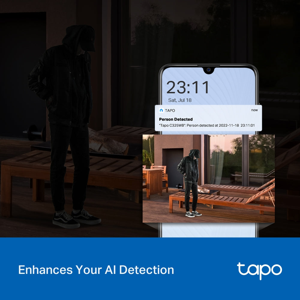 TP-Link Tapo C325WB ColorPro Outdoor Wi-Fi Security Camera 2K 4MP HDR with Colored Night Vision, Subject & Motion Detection, Two-Way Audio, Siren Spotlight Alarm, Smartphone App & Voice Control | CCTV & Surveillance Camera | TP Link TPLink