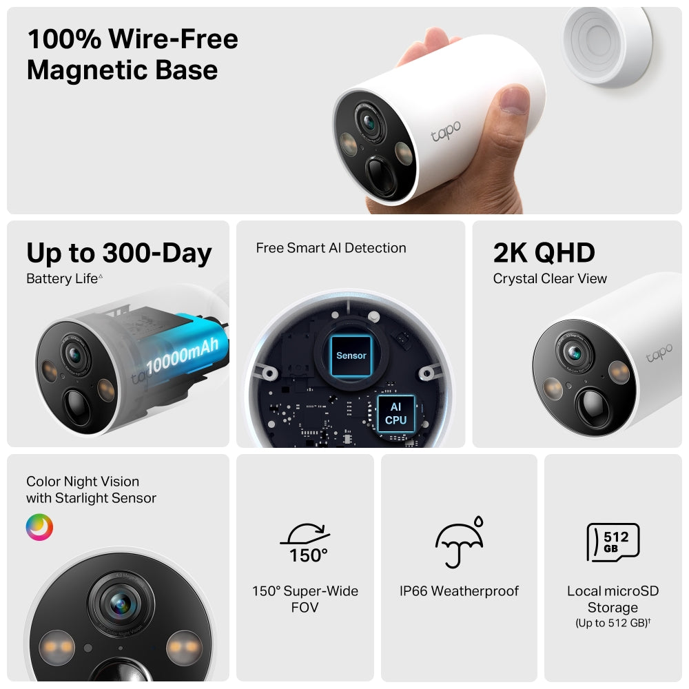 TP-Link Tapo C425 2K QHD Indoor/Outdoor Battery-Powered Smart Wi