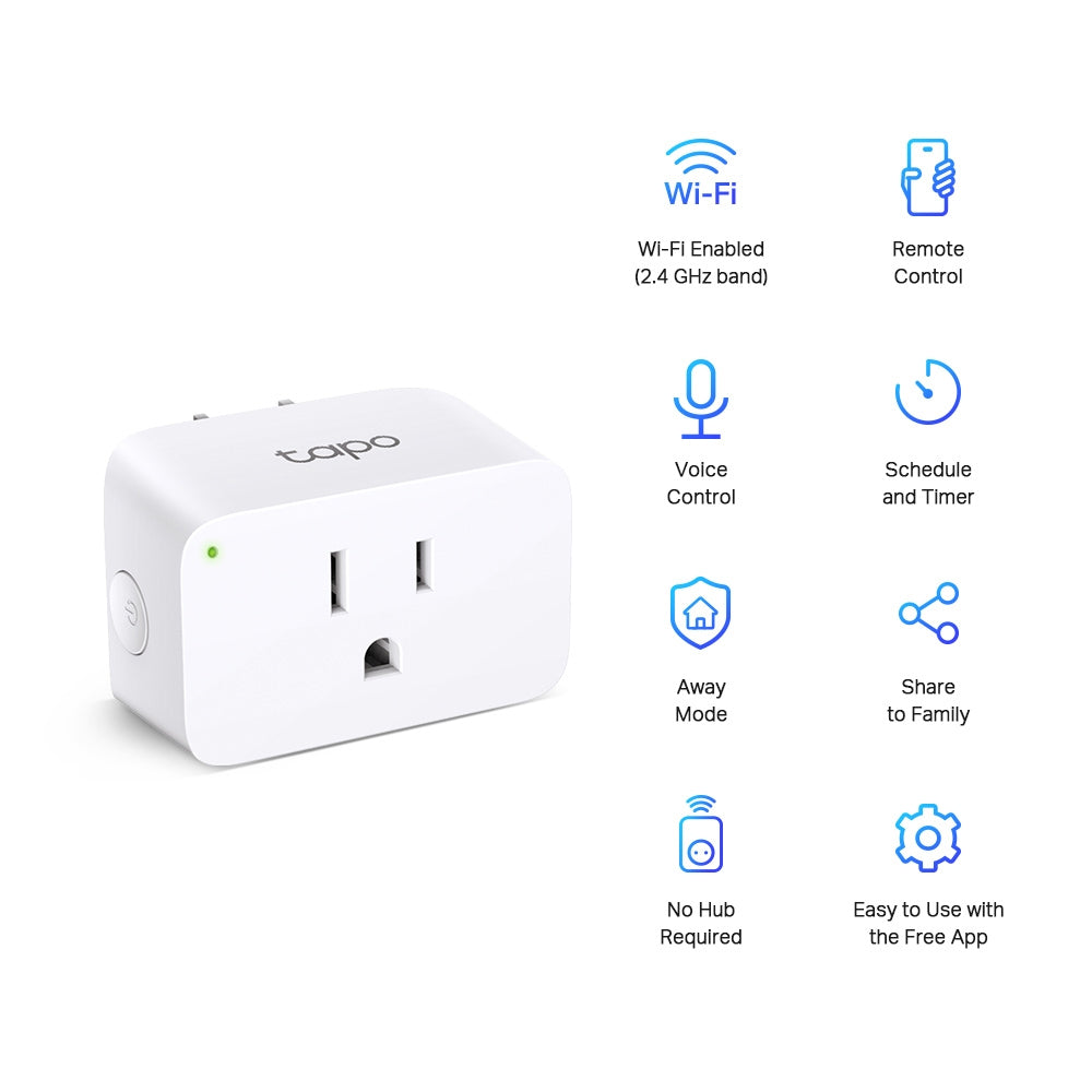 TP-Link Tapo P105 Mini Smart Wi-Fi Plug 100-240V 2.4GHz with Bluetooth 4.2 (Onboarding only), Amazon Certified for Humans FFS, Voice Control, Remote Control with Tapo App, Schedule & Timer, Device Sharing, Flame Retardant