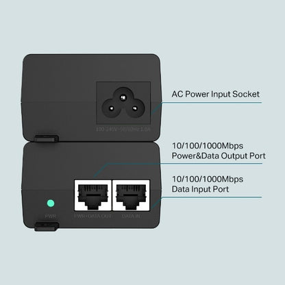 TP-Link TL-POE160S PoE+ Injector 10/100/1000Mbps Gigabit Ethernet Desktop & Wall Mounting Plug & Play with 100-240V AC Power Supply TP LINK TPLINK