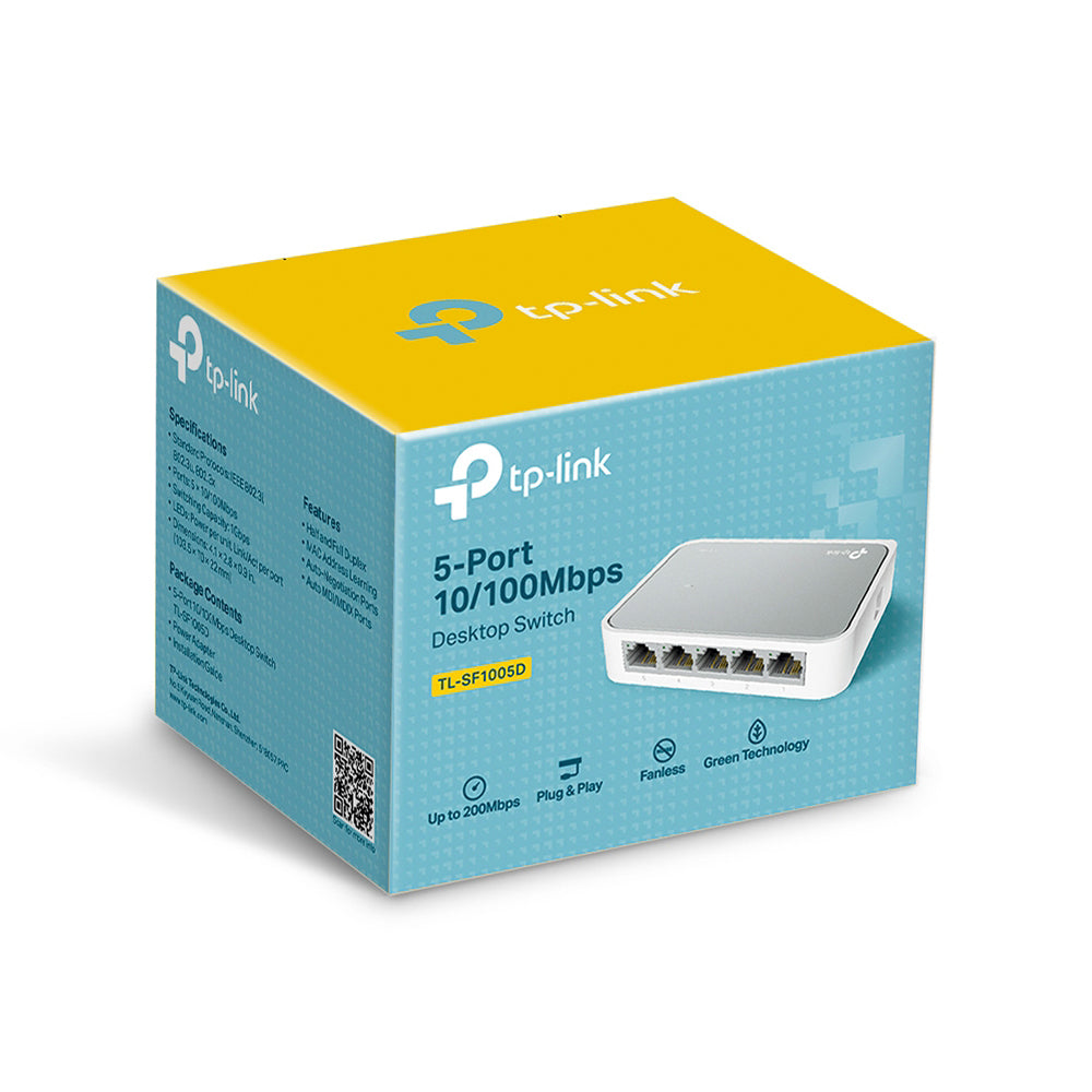 [CLEARANCE] TP-Link TL-SF1005D 5-Port 10/100Mbps Desktop Switch with RJ45 Ports Supports Auto MDI / MDIX, Driver Free, 802.3X Flow Control, Green Ethernet Technology
