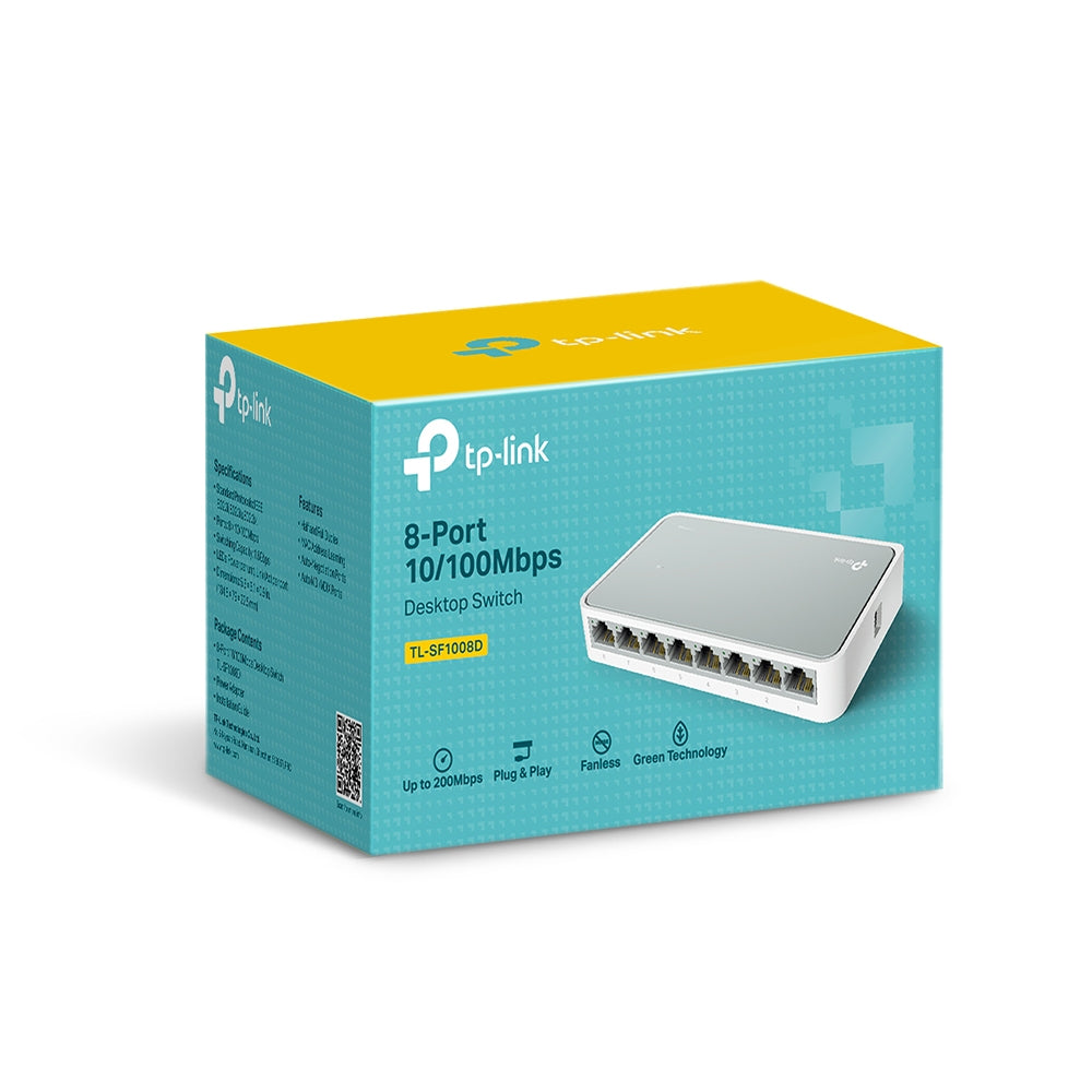 TP-Link TL-SF1008D 8-Port 10/100Mbps Desktop Switch with RJ45 Ports Supports Auto MDI/MDIX, Driver Free, 802.3X Flow Control, Green Ethernet Technology