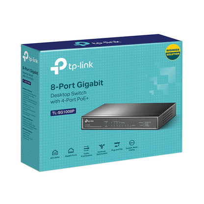 TP-Link TL-SG1008P 8-Port Gigabit Desktop Switch with 4-Port PoE+ 64W Fanless 8 Port Gigabit Ethernet Network Switch Hub (Plug & Play) with Auto-Negotiation and Auto-MDI/MDIX TP LINK TPLINK