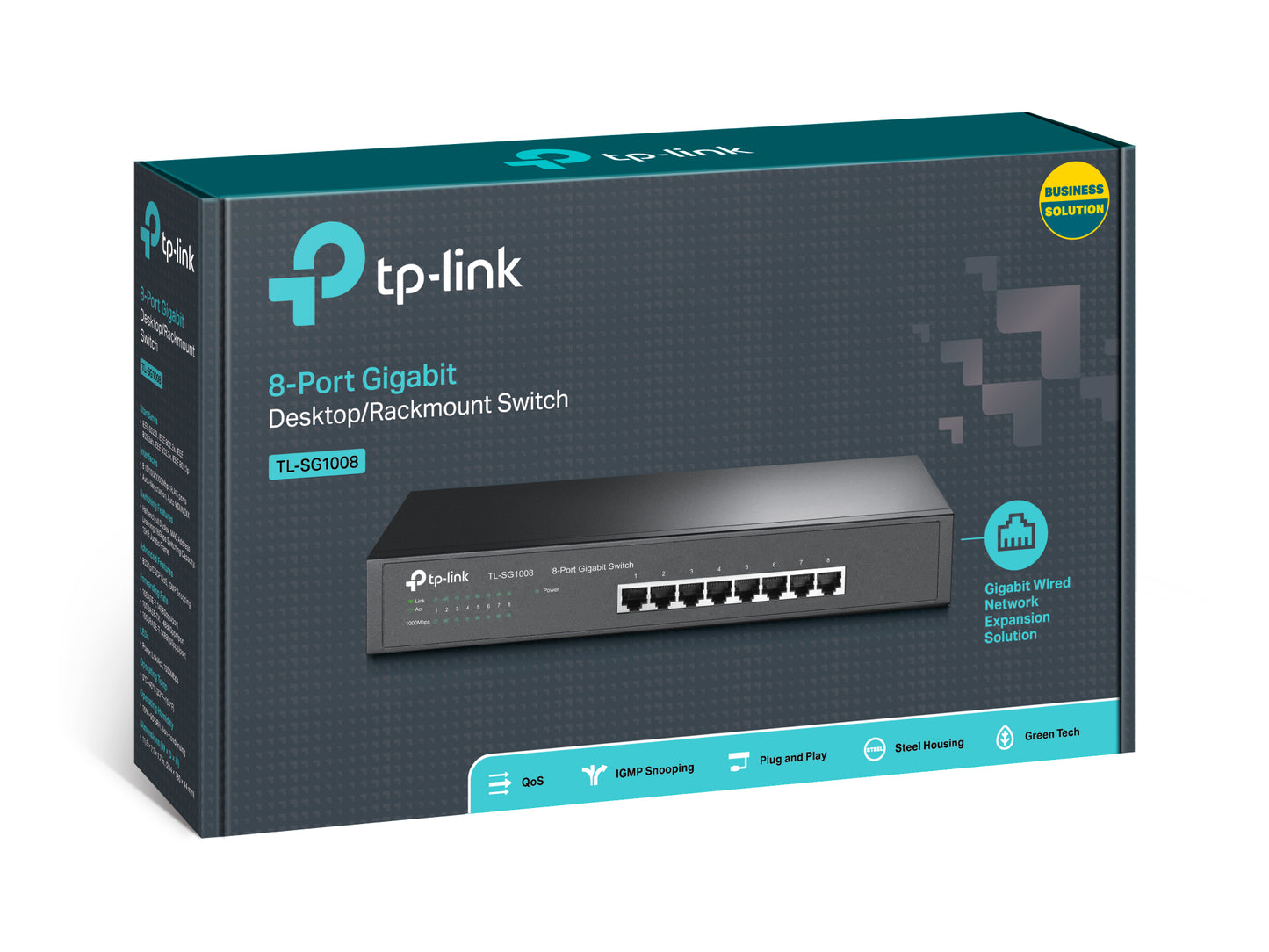 TP-Link TL-SG1008 8-Port Gigabit Desktop Switch (Unmanaged) 1U 13-inch Rackmount, 8x Gigabit 10/100/1000Mbps RJ45 Ethernet Ports, 16Gbps Switching Capacity, 4K MAC Address Table, Support Auto MDI/MDIX, QoS Network Switch