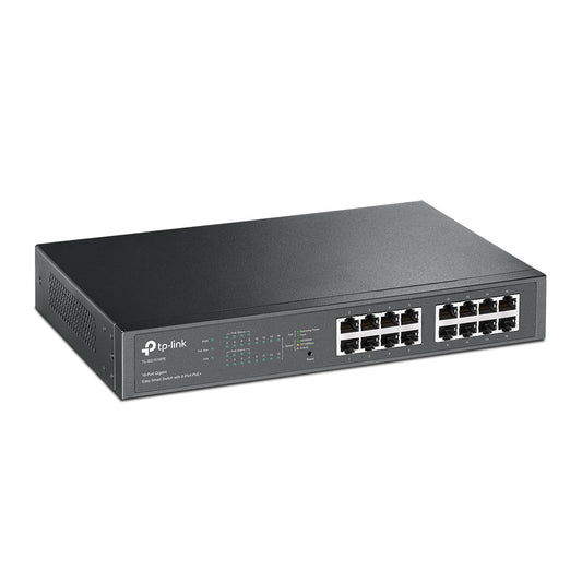 TP-Link TL-SG1016PE 16-Port Gigabit Easy Smart Switch with 8-Port PoE+ 1U 13-inch Rackmount, 16x Gigabit 10/100/1000 RJ45 Ethernet Ports, 110W PoE Power, 32Gbps Switching Capacity, MTU/Port/Tag-based VLAN, QoS, Web/Utility Management