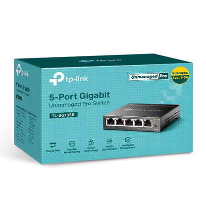 TP-Link TL-SG105E 5-Port 10/100/1000Mbps Gigabit Unmanaged Pro Switch Fanless Gigabit Ethernet RJ45 Port Network Hub (Plug & Play) with Auto-Negotiation and Auto-MDI/MDIX Support TP LINK TPLINK