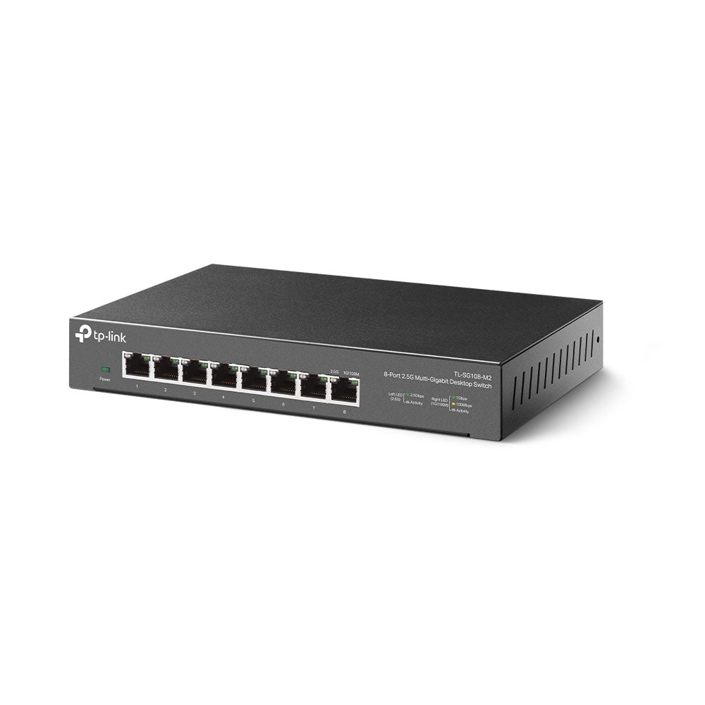 TP-Link TL-SG108-M2 8-Port 2.5G Multi-Gigabit Desktop Switch (Unmanaged) 8x 2.5G RJ45 Ports, 40Gbps Switching Capacity, 16K MAC Address Table, 802.3X Flow Control, 802.1p/DSCP QoS, Driver Free