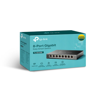 TP-Link TL-SG108E 8-Port Gigabit Easy Smart Switch 8x 10/100/1000Mbps RJ45 Ethernet Ports with 16Gbps Switching Capacity, 4K MAC Address Table, MTU/Port/Tag-based VLAN, QoS, IGMP Snooping, Web/Utility Management
