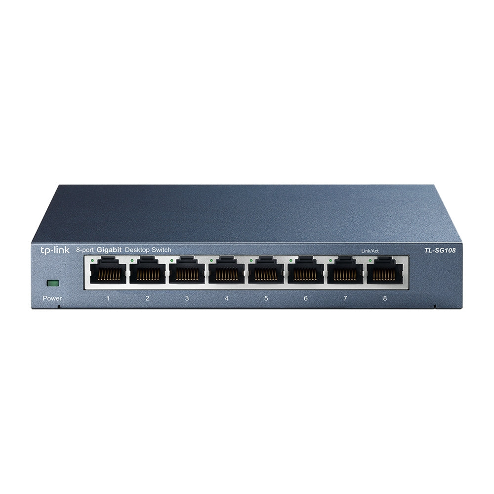 TP-Link TL-SG108 8-Port Gigabit Desktop Switch (Unmanaged) 8x 10/100/1000Mbps RJ45 Ethernet Ports Support Auto-MDI/MDIX with 4K MAC Address Table, 802.3X Flow Control, 802.1p/DSCP QoS, IGMP Snooping, Green Technology