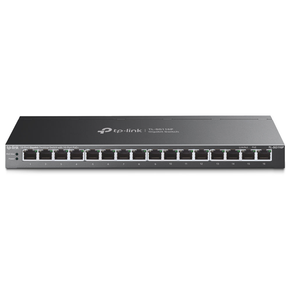 TP-Link TL-SG116P 16-Port Gigabit Ethernet Switch with 16 PoE+ Ports (120W Budget) for IP Surveillance Cameras, Phones, Access Points & NVRs | Unmaged Desktop Network Switch | TP LINK TPLINK
